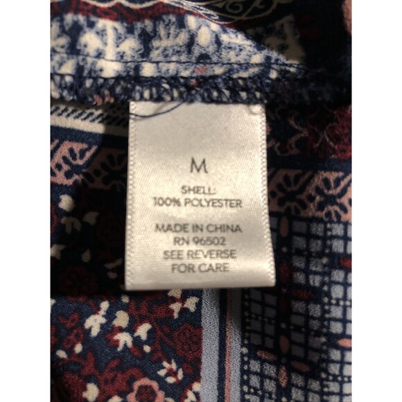 Westport Women Button-Down Shirt Medium Boho Patchwork shirt 3/4 Tie Sleeves - Picture 8 of 9